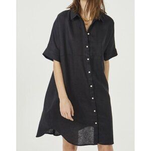Lanhtropy Women's Size S/M Black Alba Shirt Dress 100% Linen Pockets Mini $271